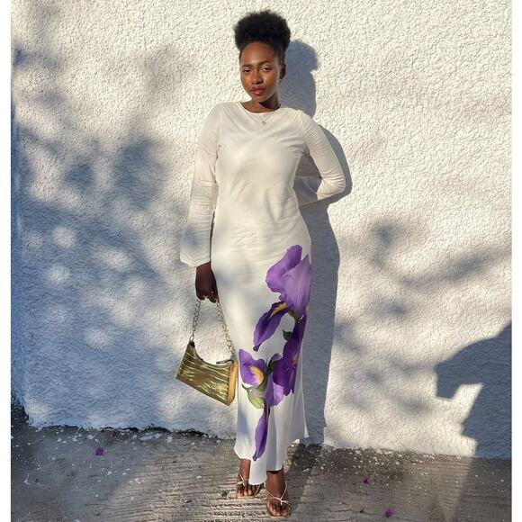 MANGO Floral Print Maxi Dress NWT | White & Purple Long Dress - Picture 9 of 16